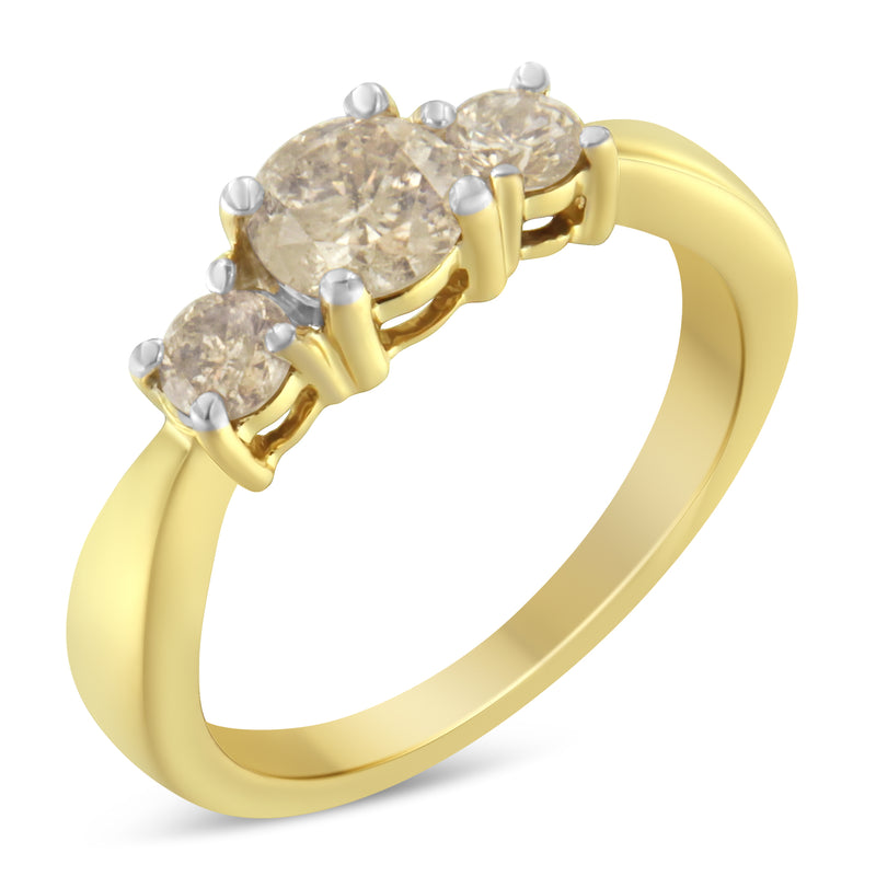 10K Yellow Gold Three Stone Diamond Band Ring (1.00 cttw, J-K Color, I2-I3 Clarity)