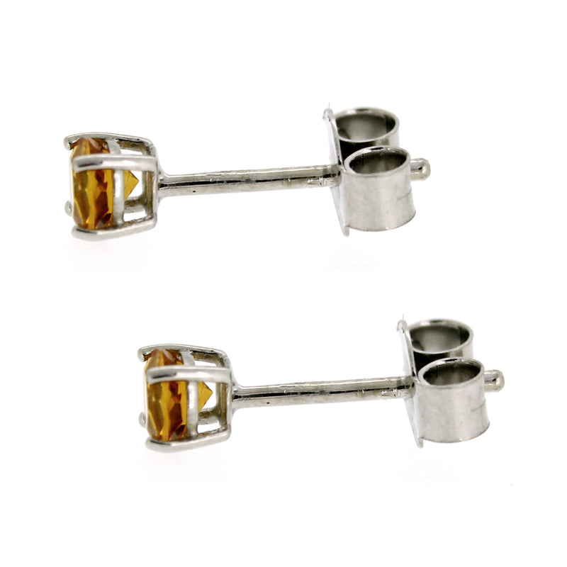 925 Sterling Silver Women  Stud Earring Citrine Round