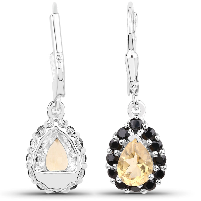 2.26 Carat Genuine Citrine & Black Spinel .925 Sterling Silver Earrings