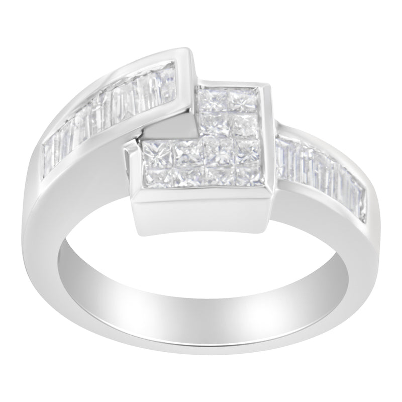 14K White Gold Princess and Baguette-cut Diamond Ring (1 1/3 Cttw, G-H Color, SI2-I1 Clarity) - Size 6-3/4