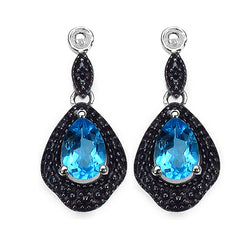 1.70 Carat Genuine Swiss Blue Topaz Sterling Silver Earrings