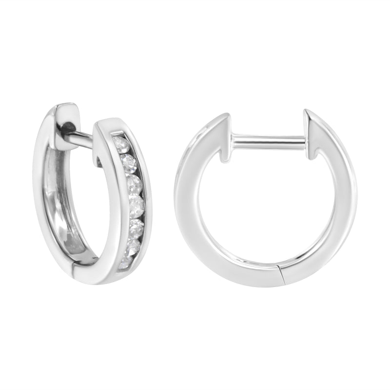 10K White Gold 1/4 cttw Channel Set Round-Cut Diamond Hoop Earrings (I-J Color, I3 Clarity)