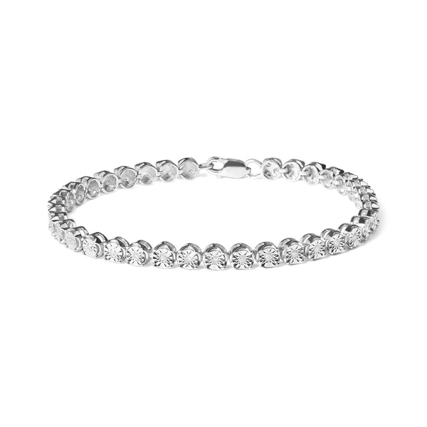 .925 Sterling Silver 1/4 Cttw Miracle-Set Diamond Starburst Round Link Tennis Bracelet (I-J Color, I2-I3 Clarity) - Size 7.25"