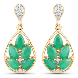 2.43 Carat Genuine Emerald and White Diamond 14K Yellow Gold Earrings