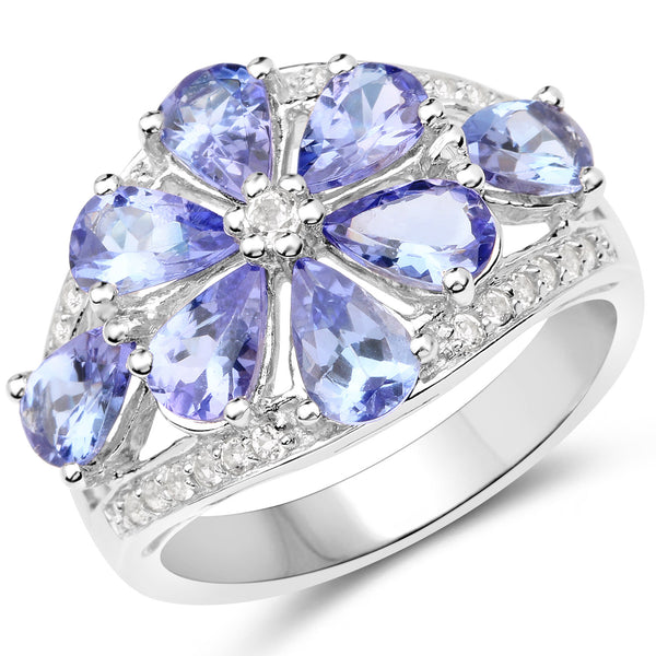 3.24 Carat Genuine Tanzanite and White Topaz .925 Sterling Silver Ring