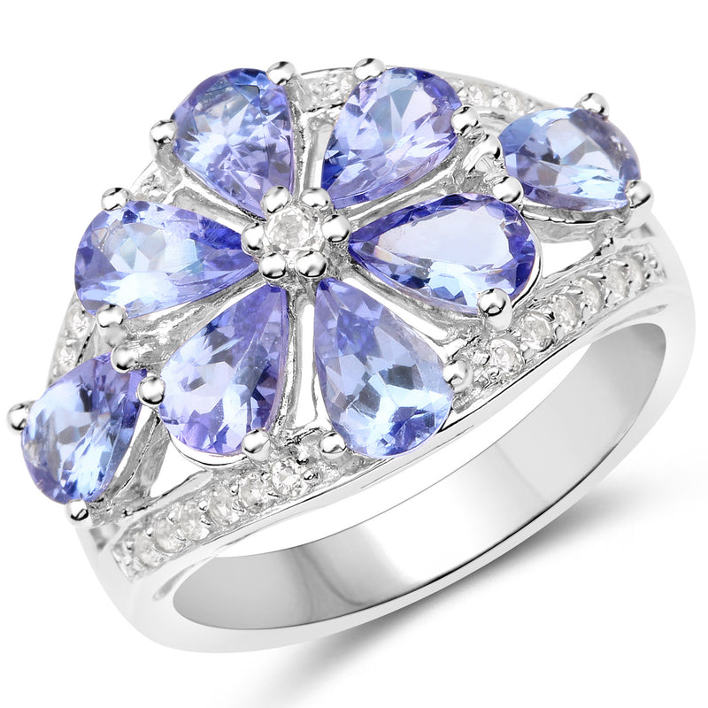 3.24 Carat Genuine Tanzanite and White Topaz .925 Sterling Silver Ring