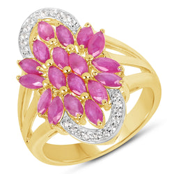 14K Yellow Gold Plated 3.46 Carat Glass Filled Ruby and White Topaz .925 Sterling Silver Ring