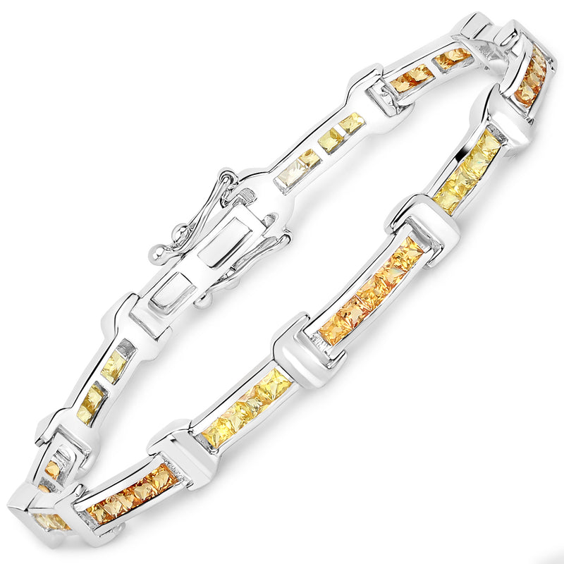 6.48 Carat Genuine Orange Sapphire and Yellow Sapphire .925 Sterling Silver Bracelet