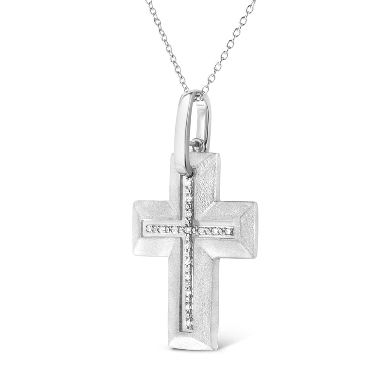 .925 Sterling Silver Prong-Set Diamond Accent Bold Cross 18" Pendant Necklace (I-J Color, I1-I2 Clarity)