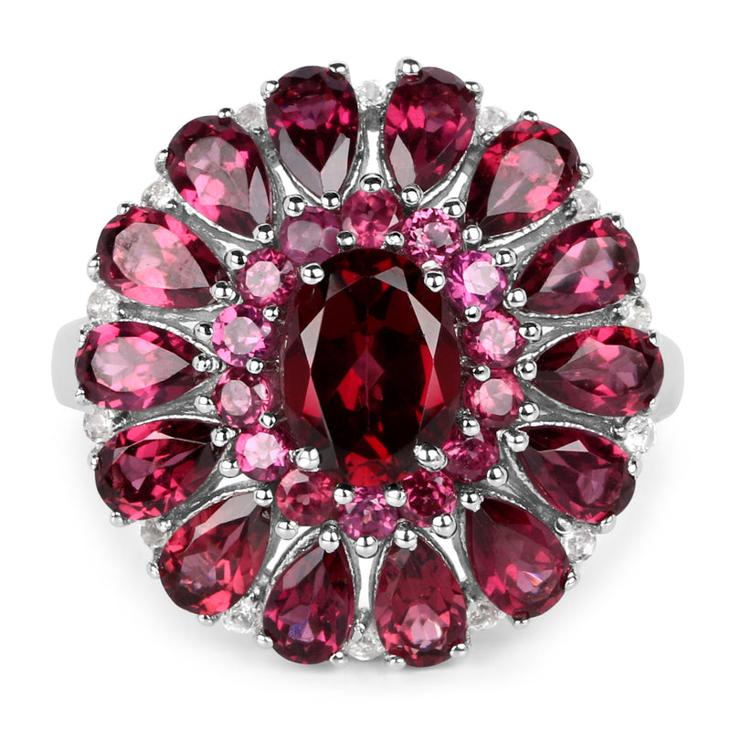 6.19 Carat Genuine Rhodolite and White Topaz .925 Sterling Silver Ring