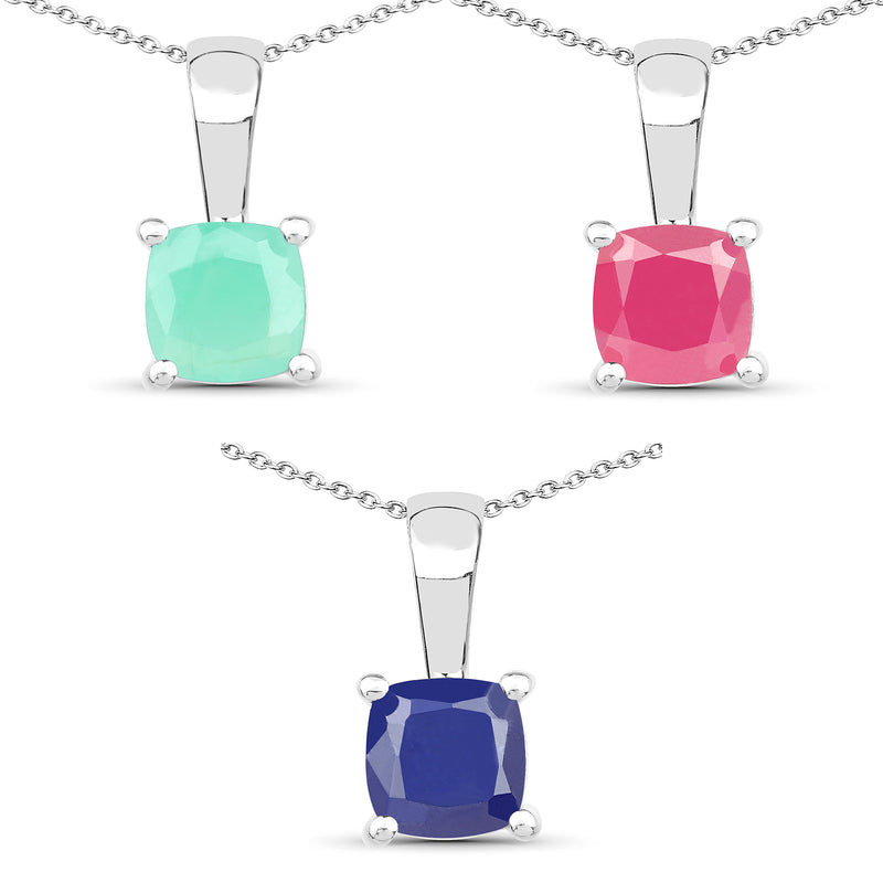 1.80 Carat Genuine Emerald, Glass Filled Ruby & Glass Filled Sapphire .925 Sterling Silver Pendant