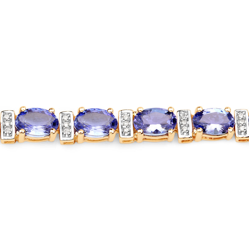 9.43 Carat Genuine Tanzanite and White Diamond 14K Yellow Gold Bracelet