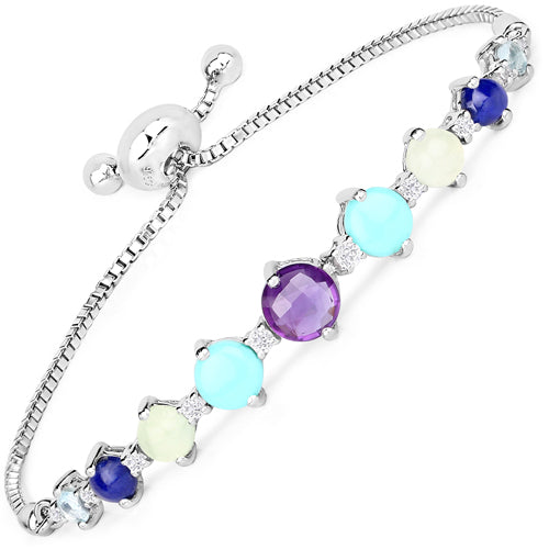 5.42 Carat Genuine Multi Stones .925 Sterling Silver Bracelet