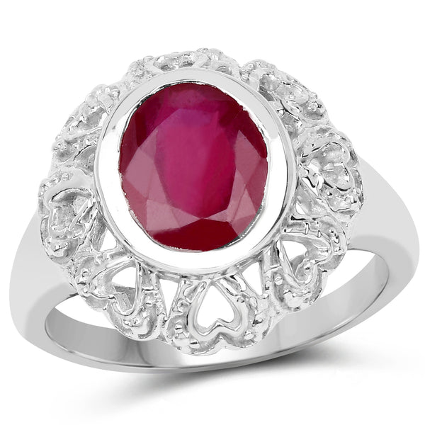 3.10 Carat Glass Filled Ruby .925 Sterling Silver Ring