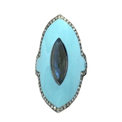 4.03ct Labradorite Pave Diamond Enamel Ring 18k Gold 925 Sterling Silver Jewelry