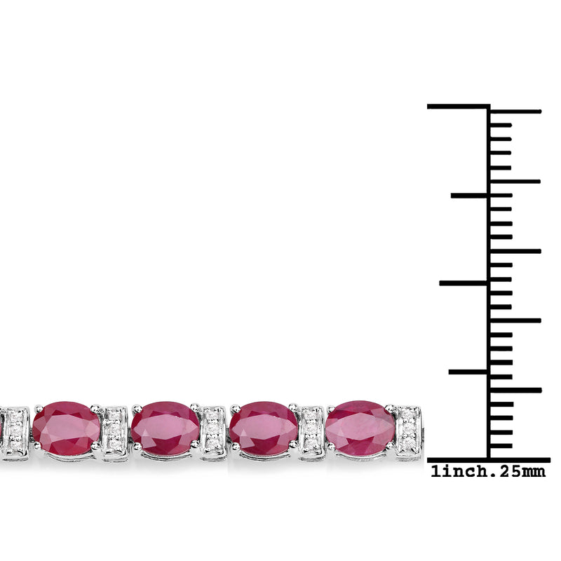 11.55 Carat Genuine Ruby and White Diamond 14K White Gold Bracelet