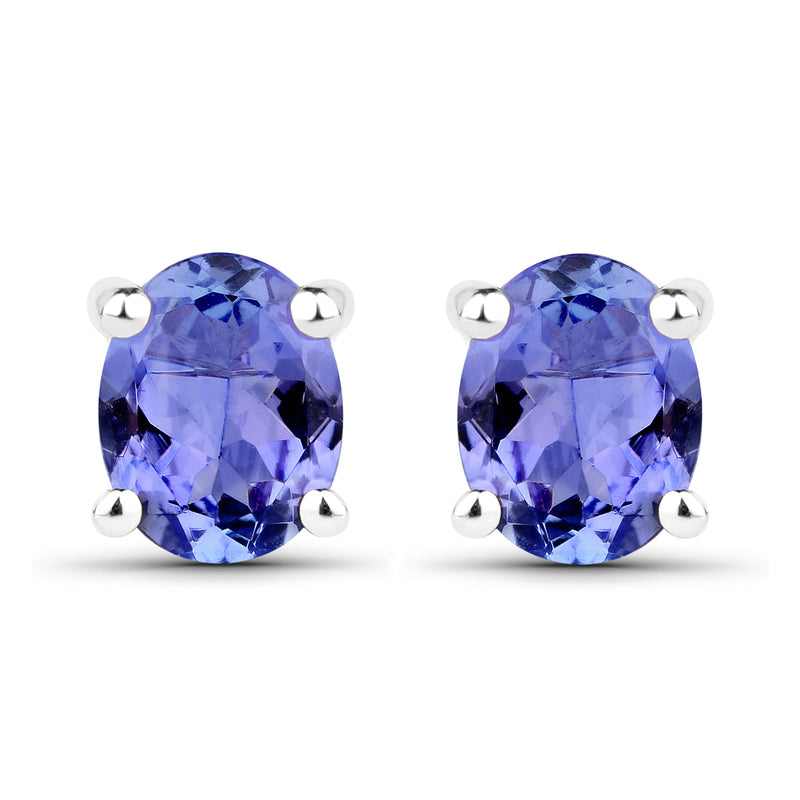 0.66 Carat Genuine Tanzanite 14K White Gold Earrings