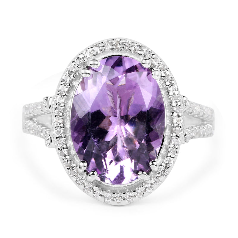 5.55 Carat Genuine Amethyst & White Topaz .925 Sterling Silver Ring