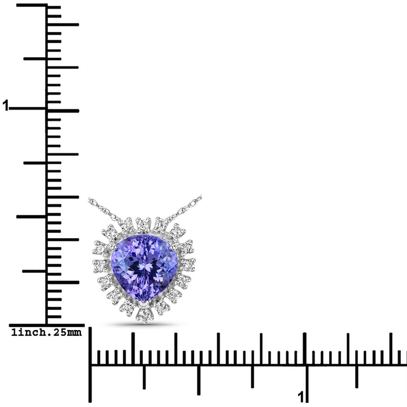 3.25 Carat Genuine Tanzanite and White Diamond 14K White Gold Pendant