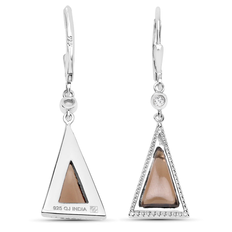 2.88 Carat Genuine Smoky Quartz and White Topaz .925 Sterling Silver Earrings