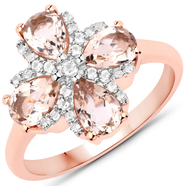 1.67 Carat Genuine Morganite and White Topaz .925 Sterling Silver Ring