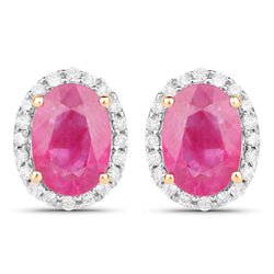 2.06 Carat Genuine Ruby and White Diamond 14K Yellow Gold Earrings