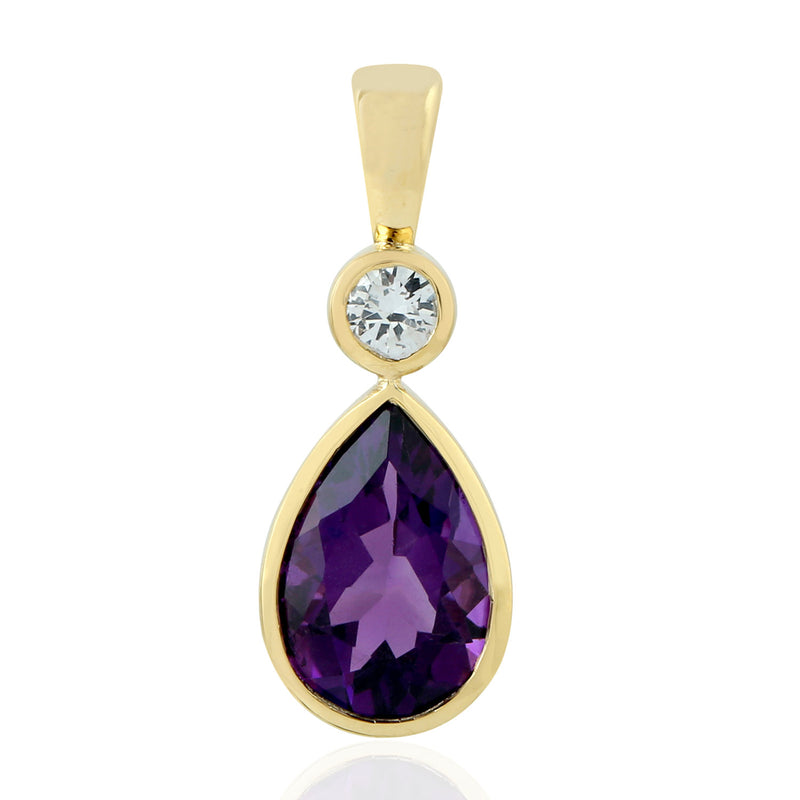2.94ct Natural Amethyst Pendant 18k Yellow Gold Sapphire Jewelry