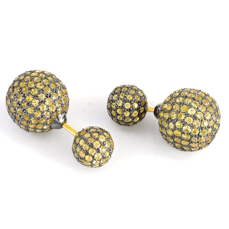 18k Gold Yellow Sapphire Tunnel Earrings 925 Sterling Silver Jewelry
