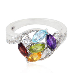 Peridot Citrine Amethyst Topaz Red Garnet Ring Sterling Silver