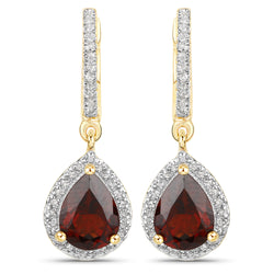 18K Yellow Gold Plated 2.89 Carat Genuine Garnet and White Topaz .925 Sterling Silver Earrings