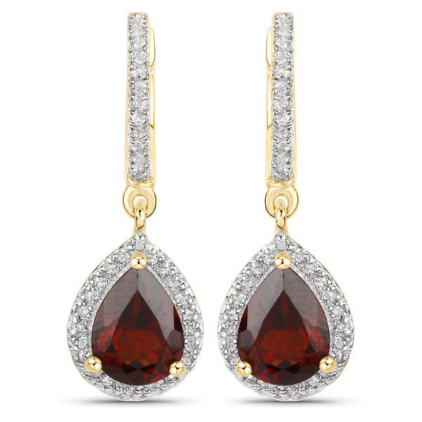 18K Yellow Gold Plated 2.89 Carat Genuine Garnet and White Topaz .925 Sterling Silver Earrings