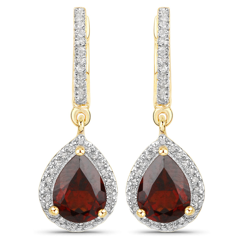 18K Yellow Gold Plated 2.89 Carat Genuine Garnet and White Topaz .925 Sterling Silver Earrings