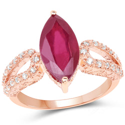 14K Rose Gold Plated 5.11 Carat Glass Filled Ruby and White Topaz .925 Sterling Silver Ring