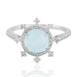 Blue Topaz Gemstone Starburst Ring 925 Sterling Silver Handmade Jewelry Size