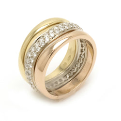 Cartier Love Me Triple Ring Diamond Pave Three Color K18YG K18WG K18PG # 50 B4020100 B4020150