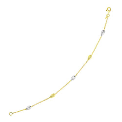 14k Two-Tone Gold Puffed Teardrop with Diamond Cut Station Bracelet