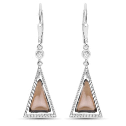 2.88 Carat Genuine Smoky Quartz and White Topaz .925 Sterling Silver Earrings