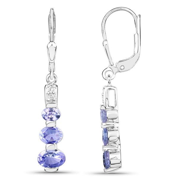 1.94 Carat Genuine Tanzanite and White Topaz .925 Sterling Silver Earrings