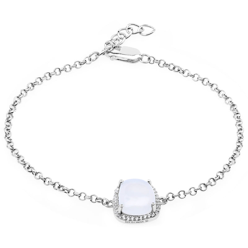 4.57 Carat Genuine White Agate and White Topaz .925 Sterling Silver Bracelet