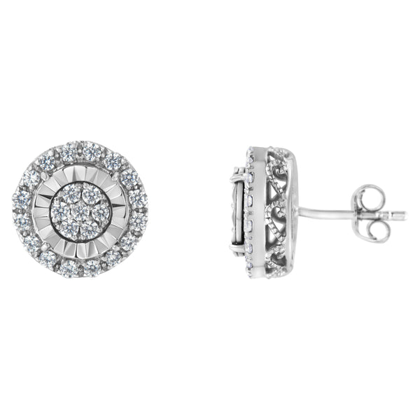 Sterling Silver Diamond Cluster Earrings (1 cttw, I-J Color, I2-I3 Clarity)