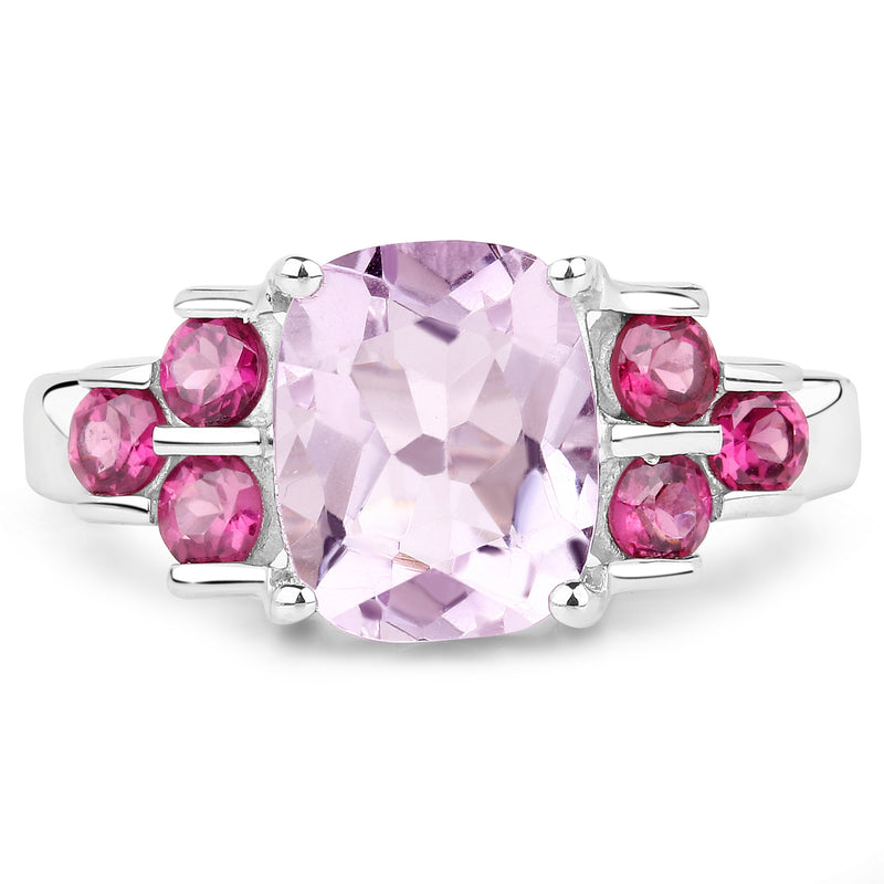 3.18 Carat Genuine Pink Amethyst and Rhodolite .925 Sterling Silver Ring