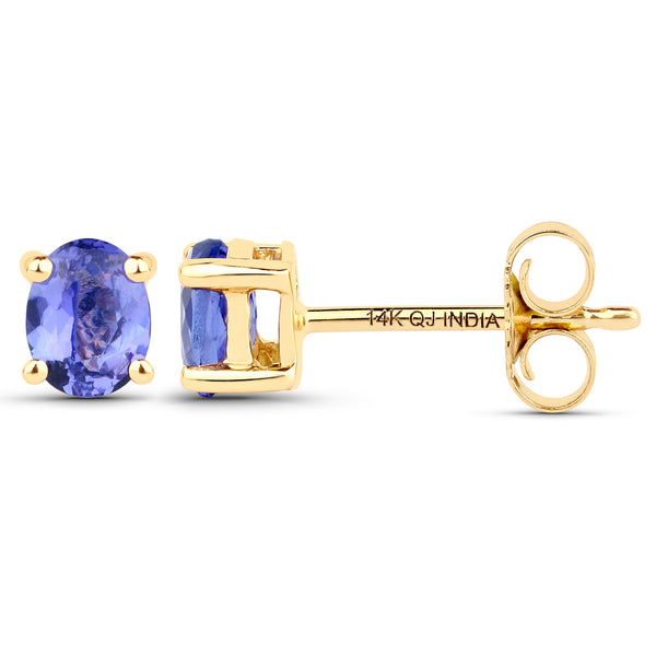 0.66 Carat Genuine Tanzanite 14K Yellow Gold Earrings