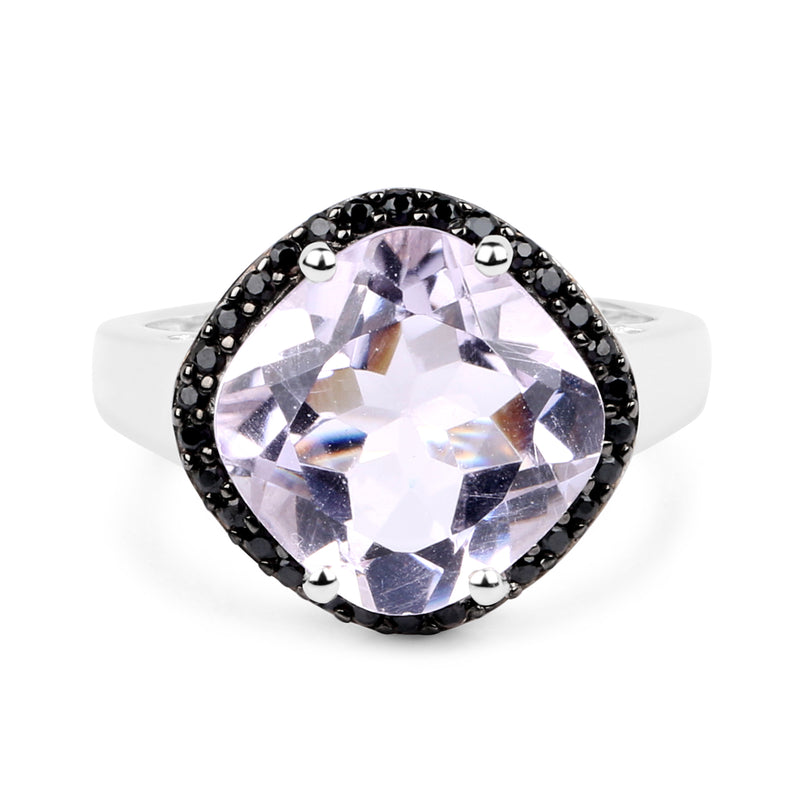 5.50 Carat Genuine Pink Amethyst & Black Spinel .925 Sterling Silver Ring