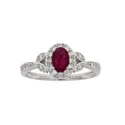 Genuine .91ct Ruby Diamond Ring 14KT White Gold