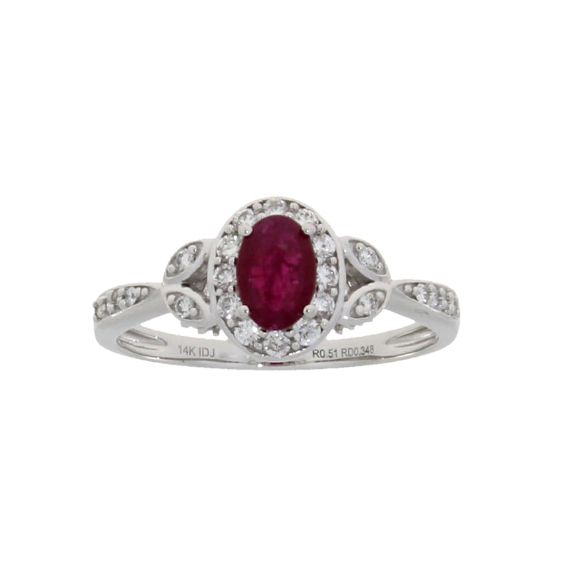 Genuine .91ct Ruby Diamond Ring 14KT White Gold