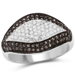 0.50 Carat Genuine Champagne Diamond and White Diamond .925 Sterling Silver Ring