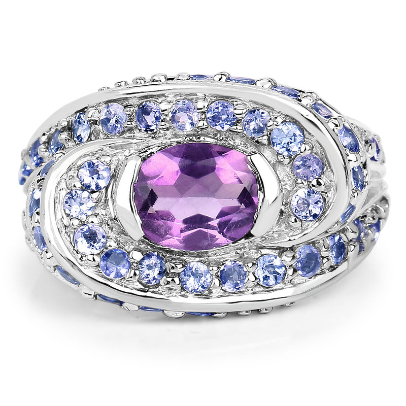 2.76 Carat Genuine Amethyst and Tanzanite .925 Sterling Silver Ring
