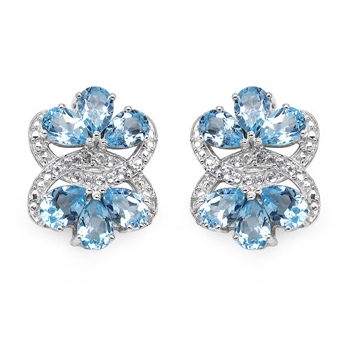 10.26 Carat Genuine Blue Topaz & White Topaz .925 Sterling Silver Earrings