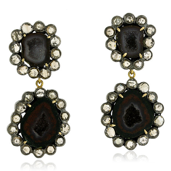 18k Gold 925 Silver Geode Dangle Earrings Women Jewelry