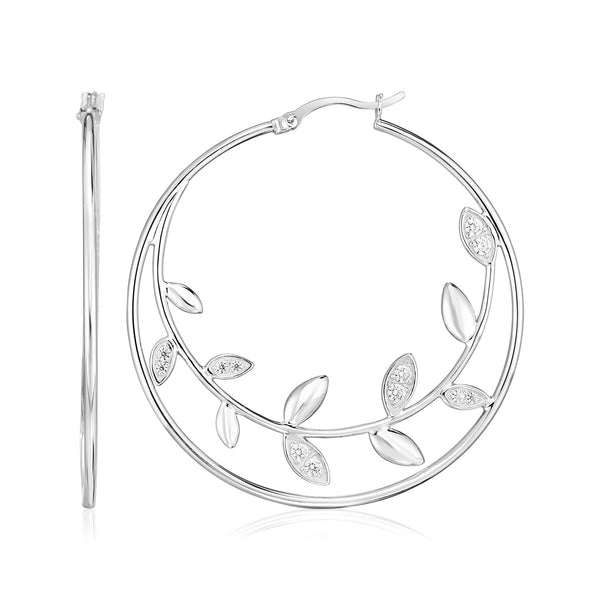 Sterling Silver Hoop Earrings with Textured Vines